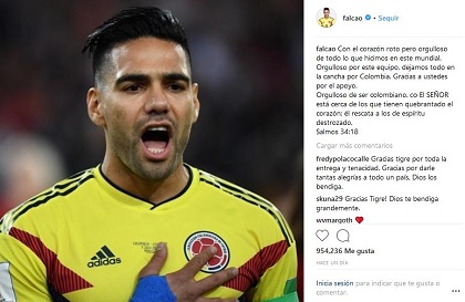 Falcao quotes a psalm after the game against England. / Instagram Falcao