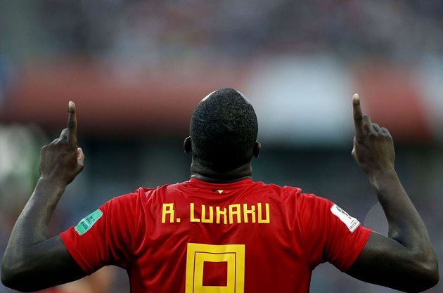 R. Lukaku, the Belgium striker, thanks God in a match during the World Cup 2018, Russia. / Agencies,