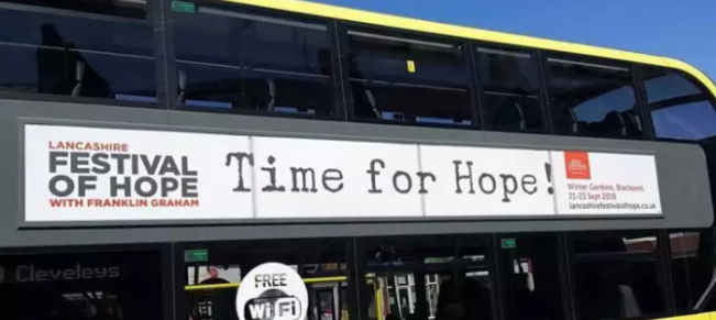 Blackpool Transport has banned Festival of Hope ads. / Blackpool Gazette,
