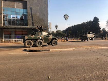 A tank  guards the ZANU-PF headquaters . / Zimbabwe Today Facebook