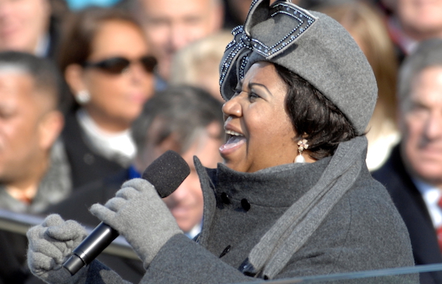 Aretha Franklin sings at the inauguration of President Barack Obama, in 2009.