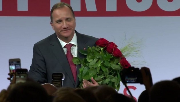 Swedush PM Stefan Löfven celebrates the victory of the Social Democrats. / Facebook Socialdemokraterna,
