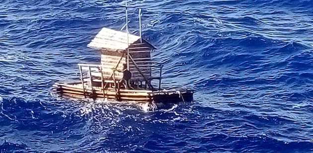 A 19-year-old Indonesian survived 49 days adrift at sea in the wooden fish trap he was employed to mind /  IndonesianConsulate,