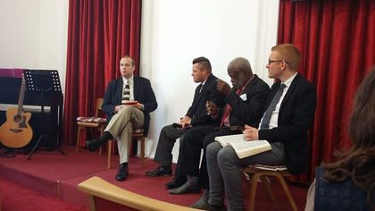 The three invited speakers during the Q and A session.