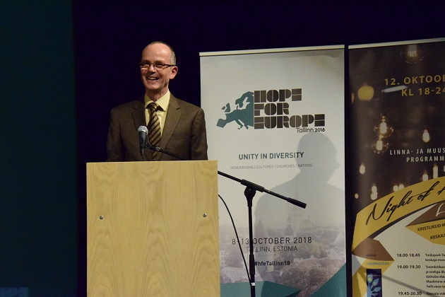 Thomas Bucher, Secretary General of the European Evangelical Alliance, during the opening celebration of Hope for Europe 2018 in Tallin, Estonia. / Herman Spaargaren,