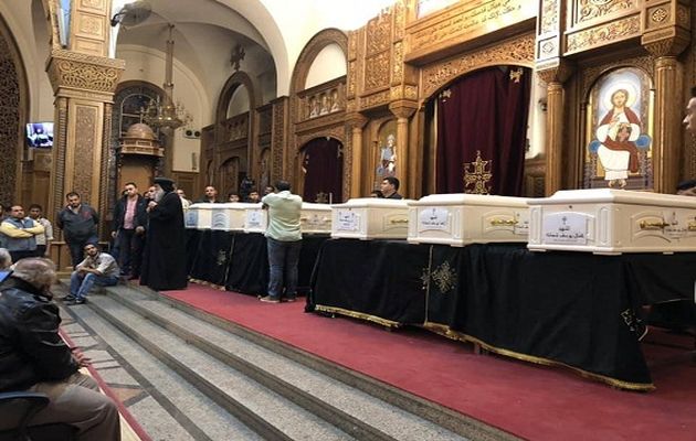 Hundreds mourn the victims. /  Ahram Online ( Courtesy of Egyptian Coptic  Church),
