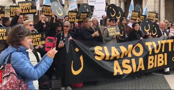 A gathering in Rome to demand the freedom of Asia Bibi. / Screenshot Vatican News,