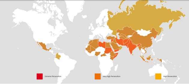 Map of persecution of Christians, WWL 2019. / Open Doors.,