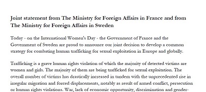 Joint statement of the Foreign Ministries of Sweden and France.