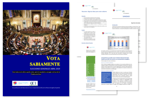 The Vote Wisely guide of the Spanish Evangelical Alliance for the 2019 general election. / AEE