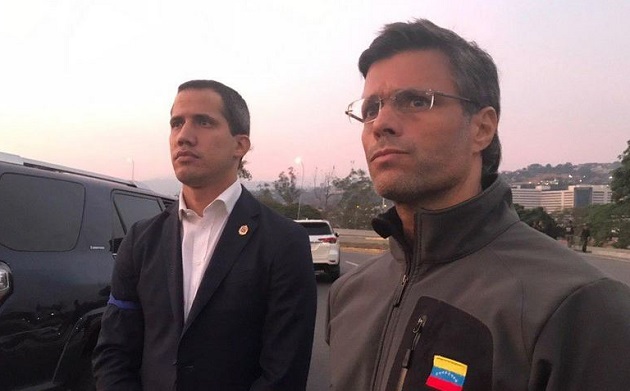 Self-declared Interim President of Venezuela Juan Guaió and freed anti-Chavist leader Leopoldo López, on April, 30. / Twitter Leopoldo López,