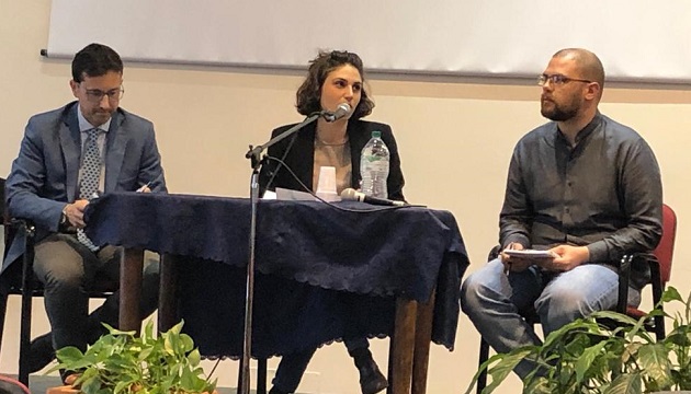 Roundtable on media with Elpidio Pezzella, Chiara Lamberti, and Davide Bogliolo, during the AEI general assembly in Rome, May 2019. / AEI,