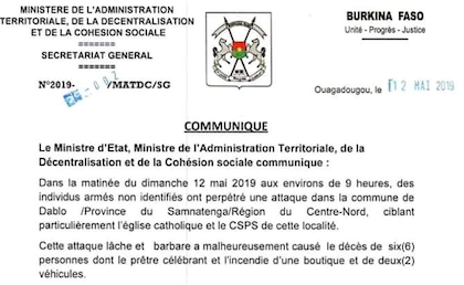 Statement of the Burkina Faso government after the terrorist attack. / L'Observateur Paalga