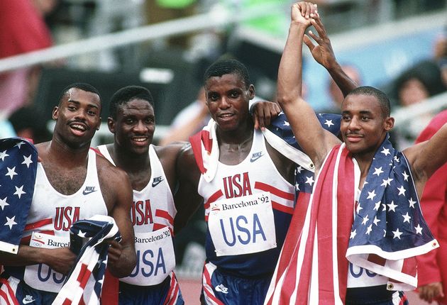 Leroy Burrell, Dennis Mitchell, Carl Lewis and Mike Mars won gold medalin Barcelona 92. / olympicchannel.com,