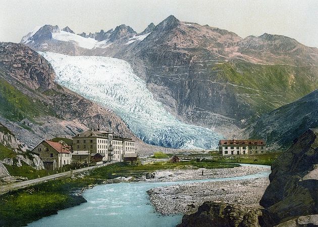 The heat has affected European glaciers like the Rhone Glacier in Switzerland (painting). / Pixabay.,