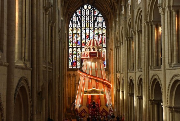 The slide is in the center of the cathedral. / Norwich Cathedral,