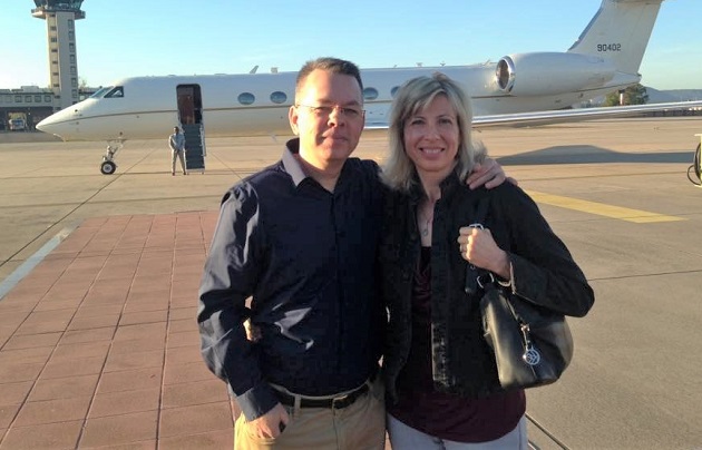 Pastor Andrew Brunson and his wife Norine after landing in the US on 13 October 2018. / Facebook Andrew and Norine Brunson.,