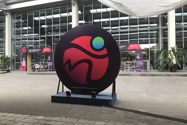 Logo of the WEA 2019 General Assembly outside the convention centre in Jakarta, Indonesia. / V. Raichinov