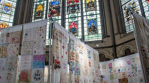 16,000 squares of fabric were held  at Westminster Abbey ti support persecuted Christian women. / Open Doors UK.,