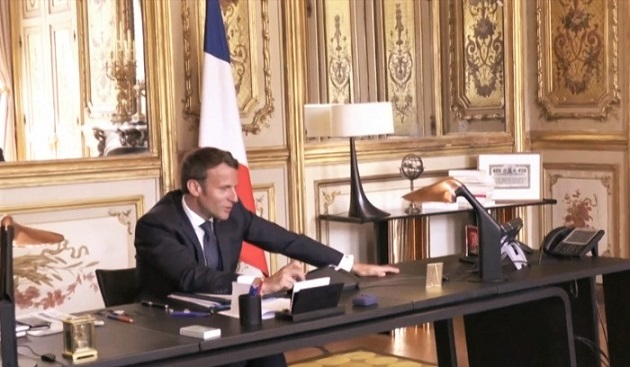 The CNEF participated in a virtual meeting with French President Emmanuel Macron. / evangeliques-info via Le Figaro video capture,