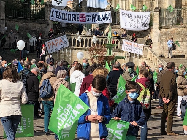 An anti-bioethics law demonstration in another city of France. /