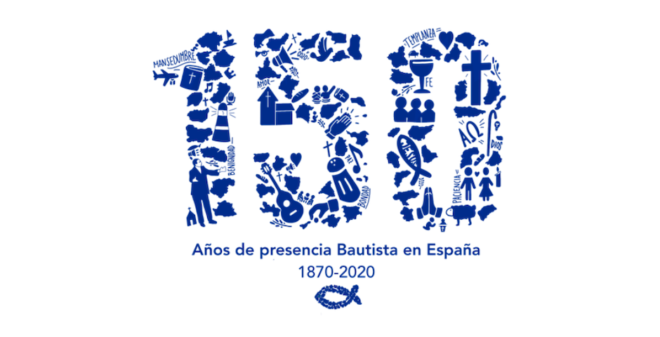 Logo of the 150 years of Baptist presence in Spain./ <a target="_blank" href="https://uebe.org/">UEBE</a>,