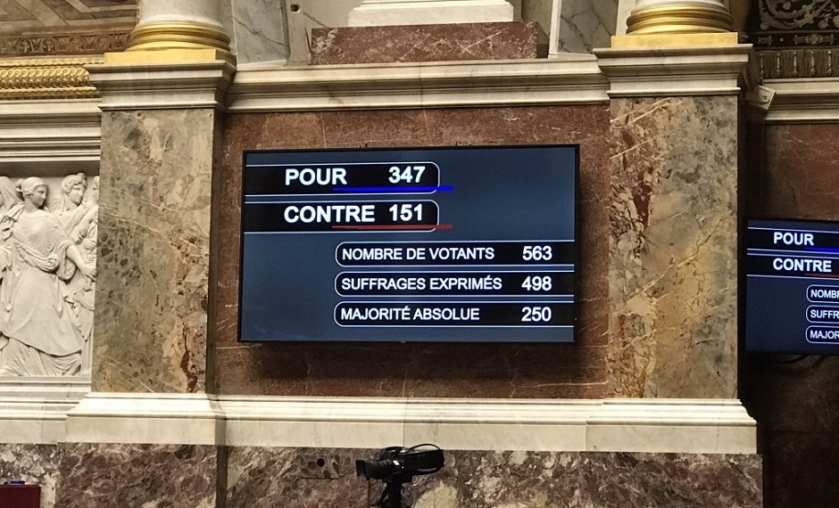 The end result of the vote of the so-called anti-separatism law in the French Assembly on 16 February 2021. / Image via Facebook CNEF,