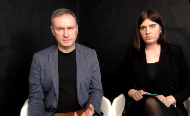 A moment of the interview with Evangelical Focus, Pastor of New Life Church in Minsk, Vyacheslav Goncharenko Leonidovich (left), and translator Valerie Polivenok.