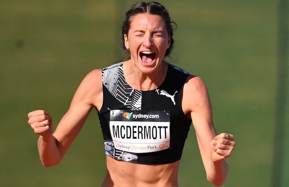 Australian high jumper Nicola McDermott, right after breaking the record. / Facebook Nicola McDermott.,