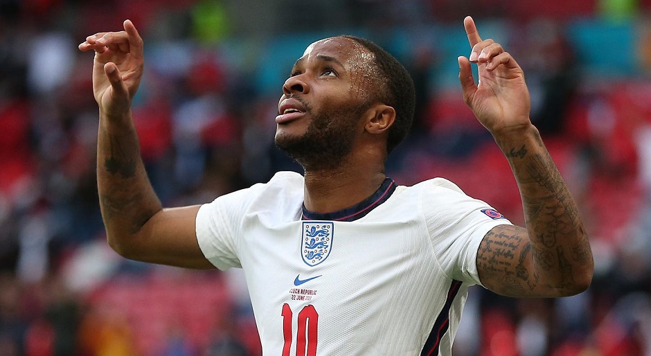 Raheem Sterling celebrates a goal in the match against the Czech Republic in the Euro 2020, in June 2021. / Photo: <a target="_blank" href="https://www.instagram.com/sterling7/">Instagram Raheem Sterling</a>.,