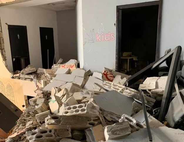 The kids room of the church after the 2020 port blast.