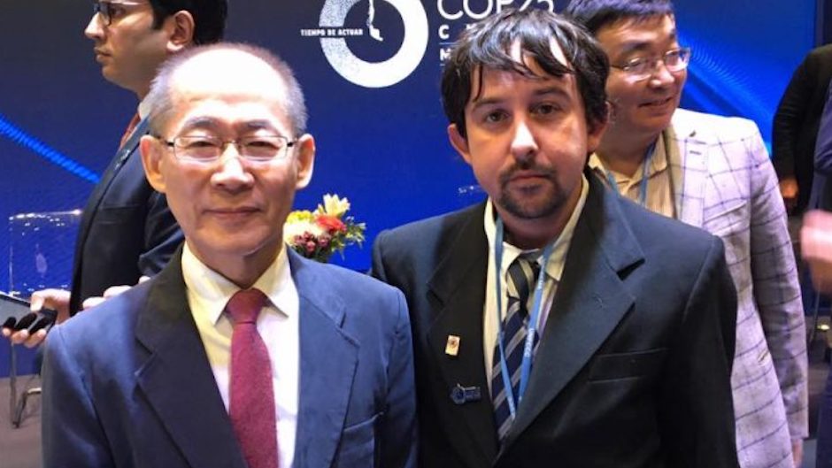 Fernando Forgioni, during COP25 in Madrid, with the head of the IPCC report.,