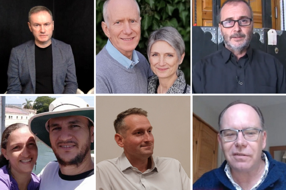 Some of the people interviewed by Evangelical Focus in 2021 (from top left to bottom right): Vyacheslav Goncharenko, Janet Winston-Young, Salah Chalah, Yéremi Blanco, Sam Allberry, Jim Memory. / Photo: EF,