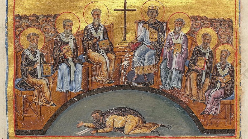 Depiction of the Second Council of Nicaea from the Menologion of Basil II.. / <a target="_blank" href="https://en.wikipedia.org/wiki/Second_Council_of_Nicaea#/media/File:Menologion_of_Basil_024.jpg">Anonymous. Wikipedia</a>, CCO.,