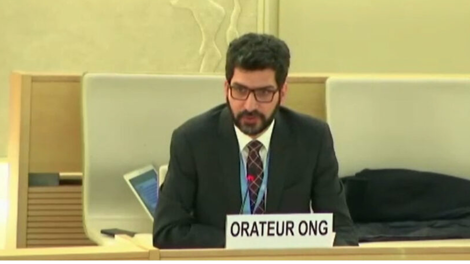 WEA Advocacy Officer Wissam al-Saliby during the 49th session of the the UN Human Rights Council. / Photo: <a target="_blank" href="https://un.worldea.org/">WEA Geneva Office</a>,