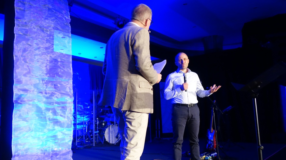 Ukrainian evangelical pastor Jaroslaw Lukasik speaks at the opening plenary session of the 2022 European Leadership Forum 2022, 21 May, in Wisla, Poland. / Photo: <a target="_blank" href="https://sambaandet.no/">Petter Olsen</a>. ,