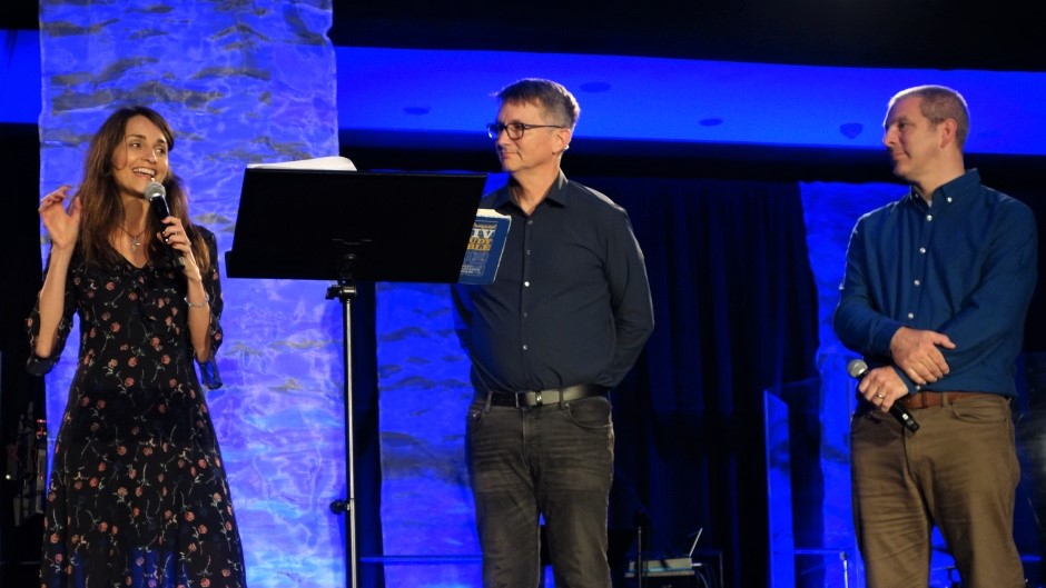 Sarah Breuel shares the vision of Revive Europe alongside Dave Patty and Tim Adams at the European Leadership Forum conference in Wisla, Poland, 25 May 2022. / Photo: Joel Forster, Evangelical Focus,