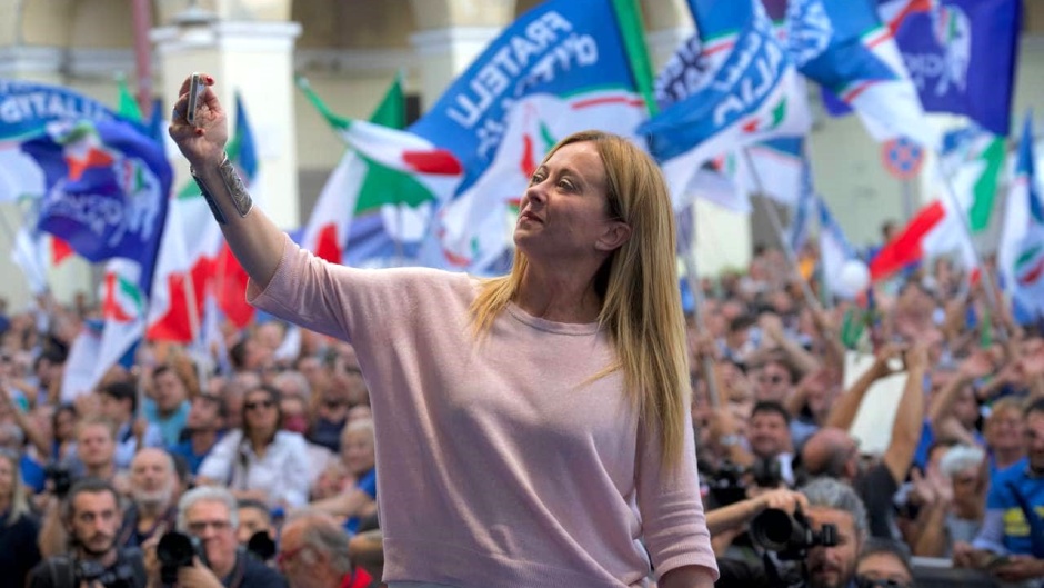 Giorgia Meloni, leader of the Brothers of Italy and future Prime Minister, in a political rally, September 2022. / <a target="_blank" href="https://www.facebook.com/giorgiameloni.paginaufficiale/">Facebook Giorgia Meloni</a>.,