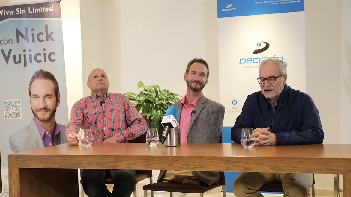 Nick Vujicic, in a press conference in Madrid on 30 September. / Photo: <a target="_blank" href="https://actualidadevangelica.es/">Actualidad Evangélica</a>. ,