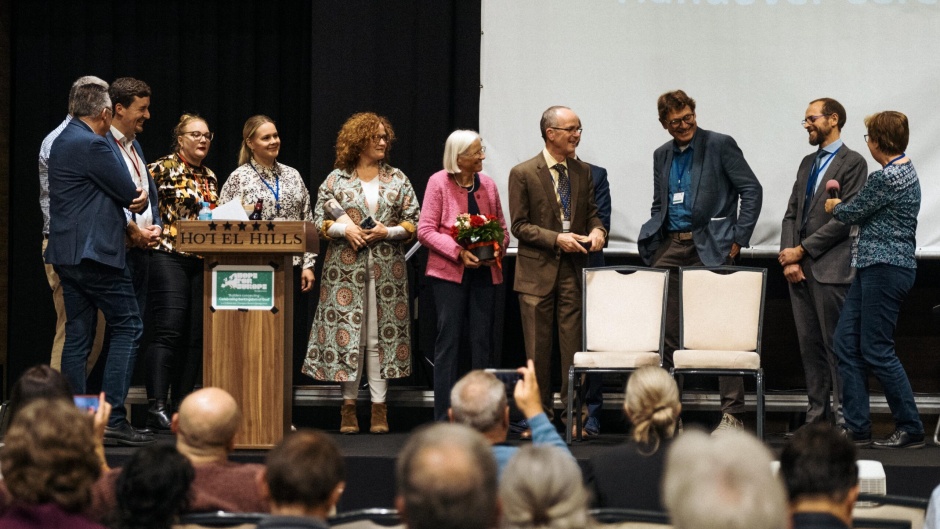 European Evangelical Alliance staff members thank Thomas Bucher and wife Margrith at a ceremony in Sarajevo, 5 October 2022. / Photo: <a target="_blank" href="https://www.europeanea.org/">European Evangelical Alliance</a>.,