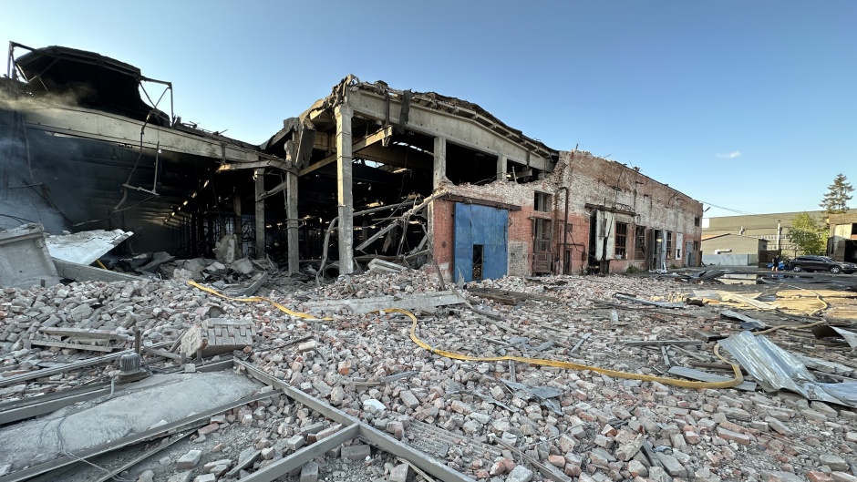 The Licht Im Osten warehouse in Ternipol, destroyed after the missile attack on 13 May 2023. / Photo: <a target="_blank" href="https://www.lio.ch/">LIO</a>,