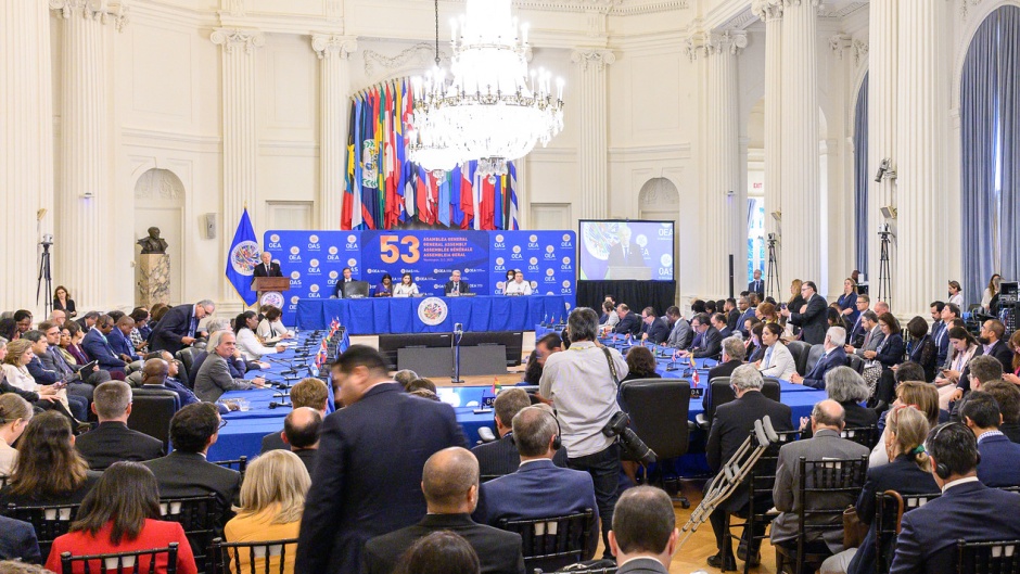 A general view of the inauguration of the OAS 53rd General Assembly, in Washington D.C., 21 June 2023. / Photo: <a target="_blank" href="https://www.flickr.com/photos/oasoea/52992387359/in/album-72177720309229561/">Juan Manuel Herrera, OAS</a>, CC BY NC ND. ,
