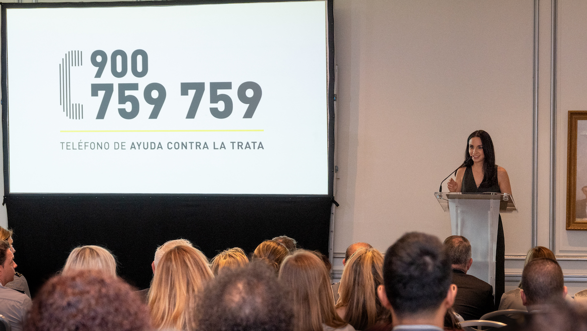 Loida Muñoz, director of A21 Spain, at the presentation of the ACT Anti-Trafficking Helpline.,