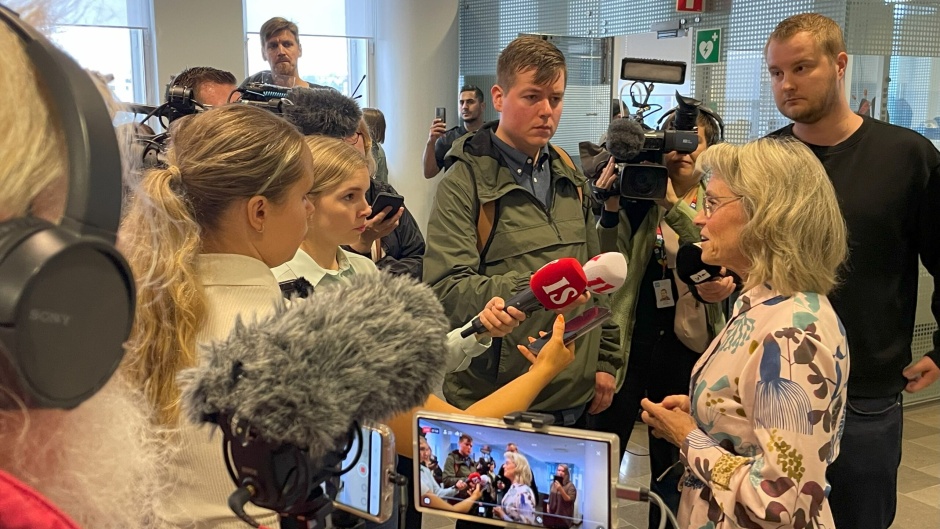 Päivi Räsänen talking with the press after the firt day of her trial. / <a target="_blank" href="https://adfinternational.org/">ADF International</a>,