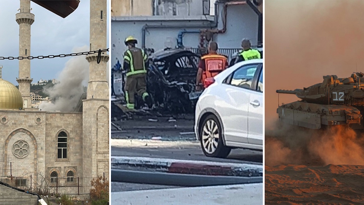 mages released after Hamas attacks in Israel. A mosque in Israeli territory hit by a missile (left), a car burning after being hit in Rishon Lezion (centre), an Israeli military tank heading towards Gaza. / Via <a target="_blank" href="https://protestantedigital.com/">Protestante Digital</a>.,