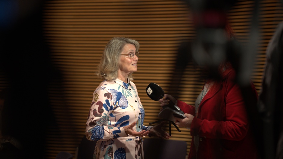 Päivi Räsänen speaks to the press at the Helsinki Appeal Court, after knowing that all charges against her have been dropped, 14 November 2023. / Photo: <a target="_blank" href="https://uusitie.com/"> Karoliina Rauhio-Pokka </a>, Uusi Tie.,