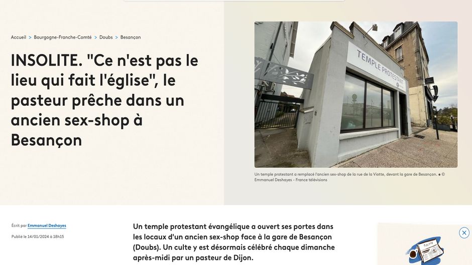 The article on Franceinfo's website on Le Tabernacle Besançon church opening. / <a target="_blank" href="https://www.francetvinfo.fr/">Franceinfo Tv</a>.,