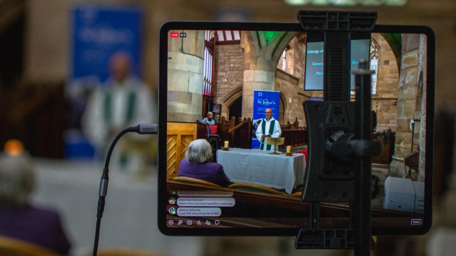 A Church of England service streamed online. / Photo: <a target="_blank" href="https://www.churchofengland.org/sites/default/files/2023-11/statisticsformission2022.pdf">Church of England Statistics For Mission 2022 report</a>.,