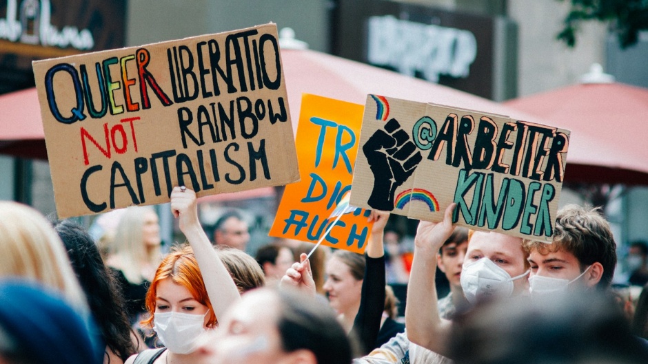Queer protesters in Stuttgart, Germany. / Photo: <a target="_blank" href="https://unsplash.com/@christianlue">C. Lue</a>.,
