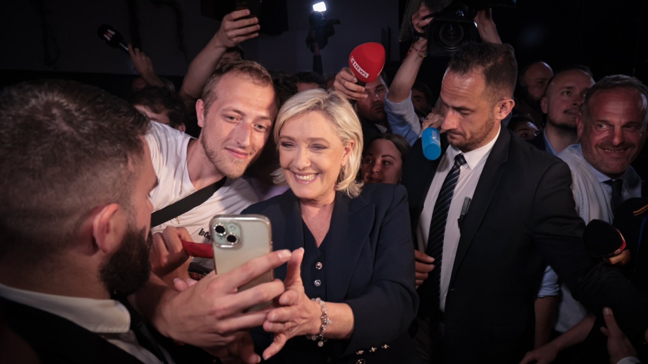 Marine Le Pen, leader of RN, celebrates victory in the first round of the French legislative election, 30 June 2024. / Photo: <a target="_blank" href="https://x.com/MLP_officiel"> Twitter Marine Le Pen</a>.,
